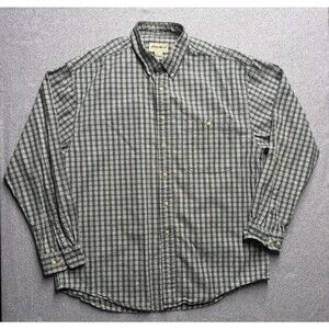 Eddie Bauer Men's XL Plaid Button Down Shirt Long Sleeve Green White Cotton